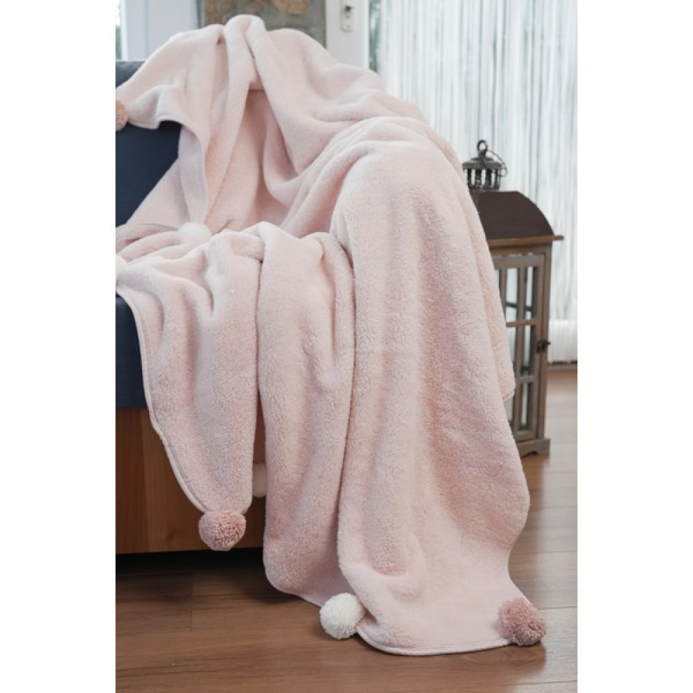 CAKKA Wellsoft Peluş TV Battaniyesi/Ponponlu Battaniye - Pudra - 130 x 170 cm Battaniye Fiyatı