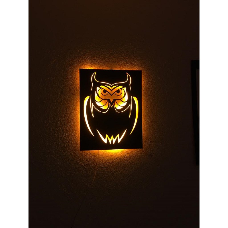 Çakra Baykuş LED Işıklı Tablo Ahşap 50X40CM - 50 x 40 cm - Siyah Kanvas Tablo Fiyatı