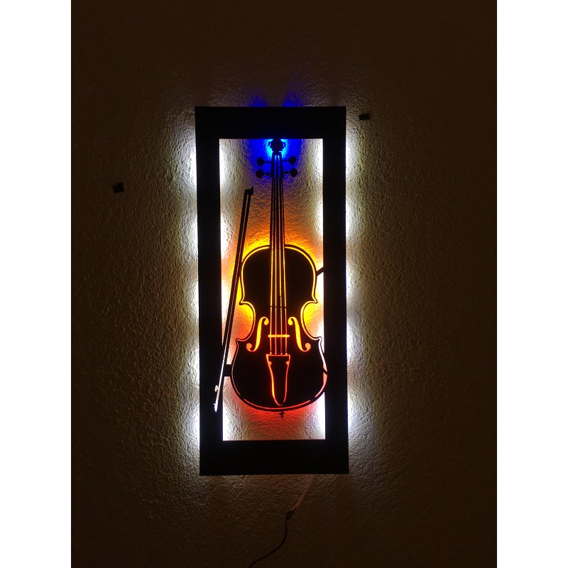 Çakra Keman LED Işıklı Ahşap Tablo 70X28CM - 70 x 28 cm - Siyah Kanvas Tablo Fiyatı