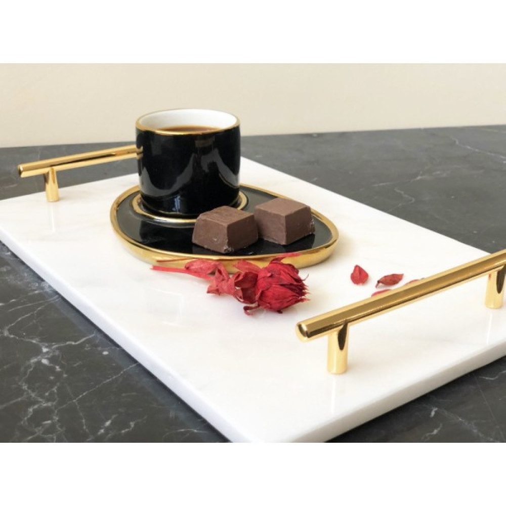 Calacatta Oliva Calacatta Mermer Tepsi 20X30 Gold Slim Kulp Servis Tepsisi Fiyatı