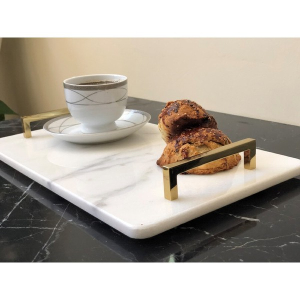 Calacatta Oliva Doğal Mermer Sunum Tepsisi 20 x 30 cm Kare Gold Servis Tepsisi Fiyatı
