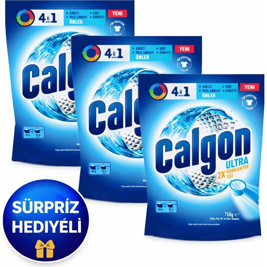 Calgon 4ü1 Arada Ultra Konsantre Toz 750 gr x 3 Kireç Önleyici Sürpriz Hediyeli Diğer Fiyatı