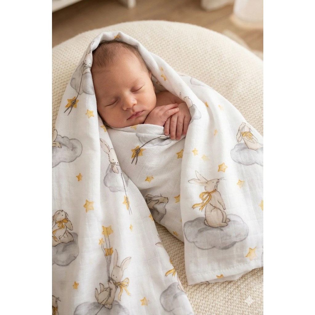 Caline Baby %100 Pamuk Premium & Hafif Müslin Bezi Örtüsü I 120x120 cm I Bej I Tavşan Desenli & 4 Adet Ağız Mendili 27x27cm SSD / Solid State Drive Fiyatı
