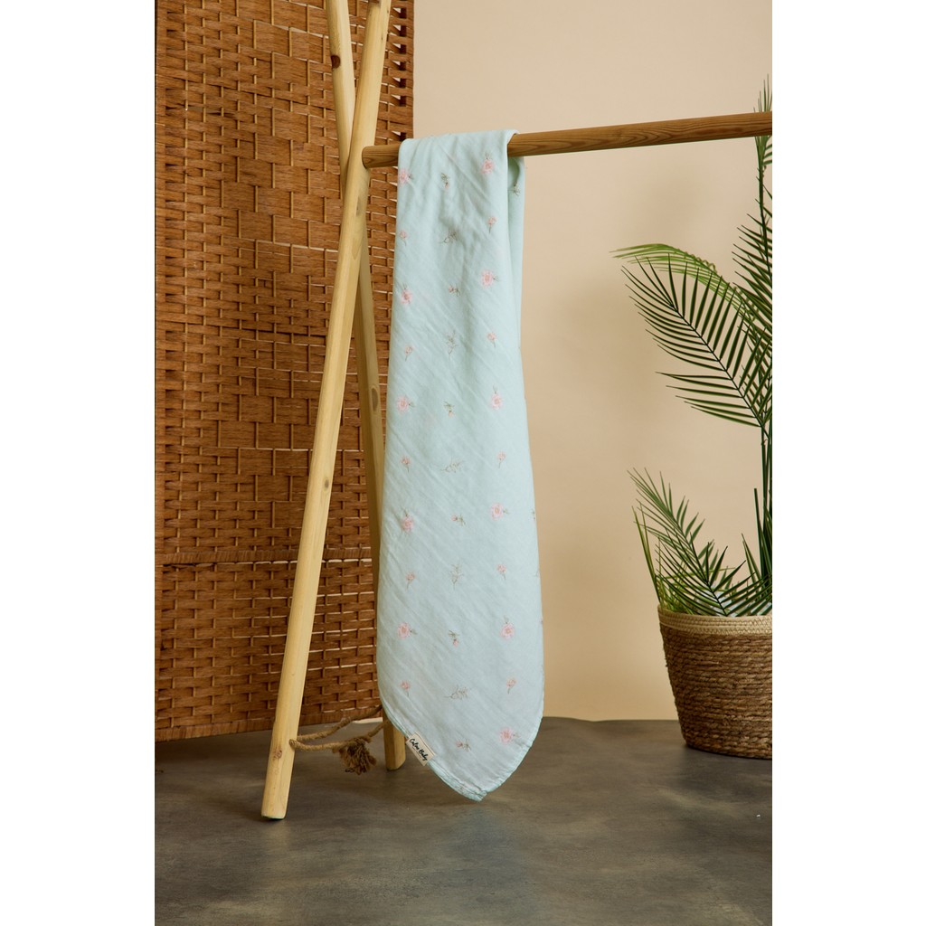 Caline Baby 2 Katlı %100 Pamuk Müslin Bezi | 120x120 cm | Yeşil & Çiçek Baskılı | Yenidoğan & Bebek Battaniyesi Bebek Battaniyesi Fiyatı