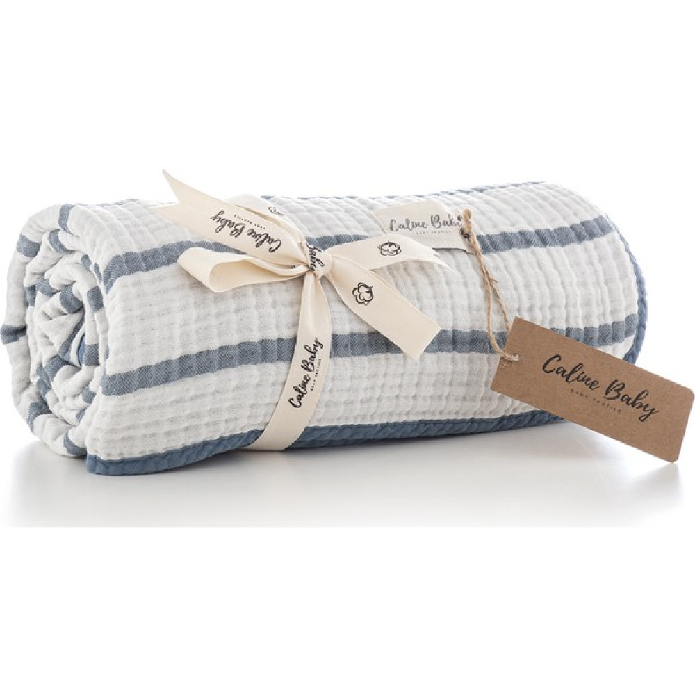 Caline Baby 4 Kat Müslin Battaniye 120 x 120 cm - Navy Çizgili - Lacivert Oto Boyaları Fiyatı