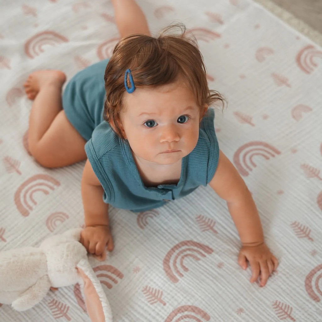 Caline Baby 4 Katlı Premium %100 Pamuk Jakarlı Müslin Battaniye| 110x110 cm | Gülkurusu Doğa Desenli Battaniye Fiyatı