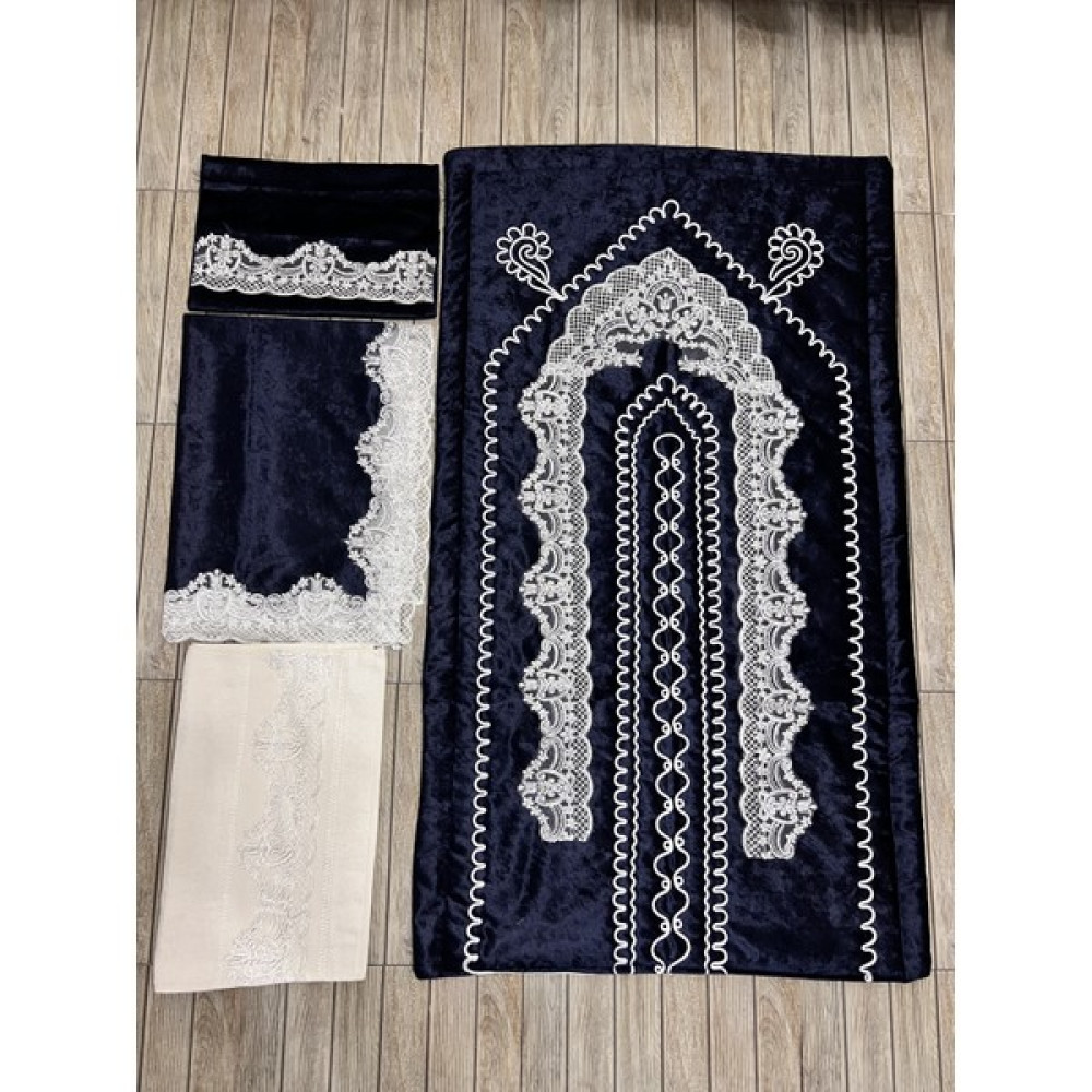 Çalışkan Çeyiz Evi Kadife Seccade Takımı 4 Parça - 75 x 125 cm - Krem - Lacivert Seccade Fiyatı