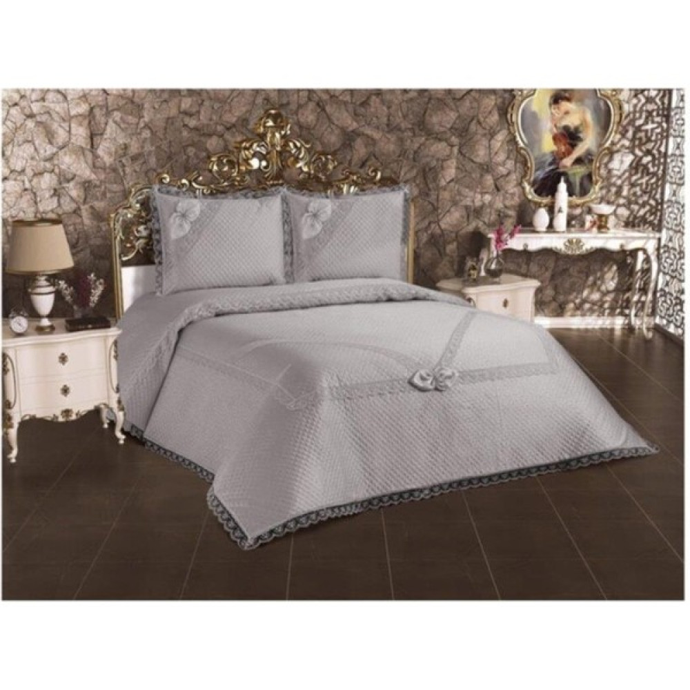 Çalışkan Çeyiz Evi Naime Pike Takımı Ve Yatak Örtüsü Kapitone Güpürlü Pike Takımı Yatak Örtüsü Çift Kişilik 225 x 250 - 120 x 190 cm - Açık Mavi - Gri Nevresim Takımı Fiyatı