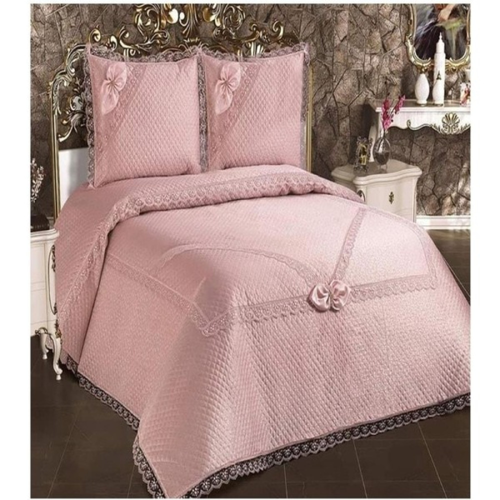 Çalışkan Çeyiz Evi Naime Pike Takımı Ve Yatak Örtüsü Kapitone Güpürlü Pike Takımı Yatak Örtüsü Çift Kişilik 250 x 260 - 120 x 190 cm - Açık Mavi - Gri Nevresim Takımı Fiyatı