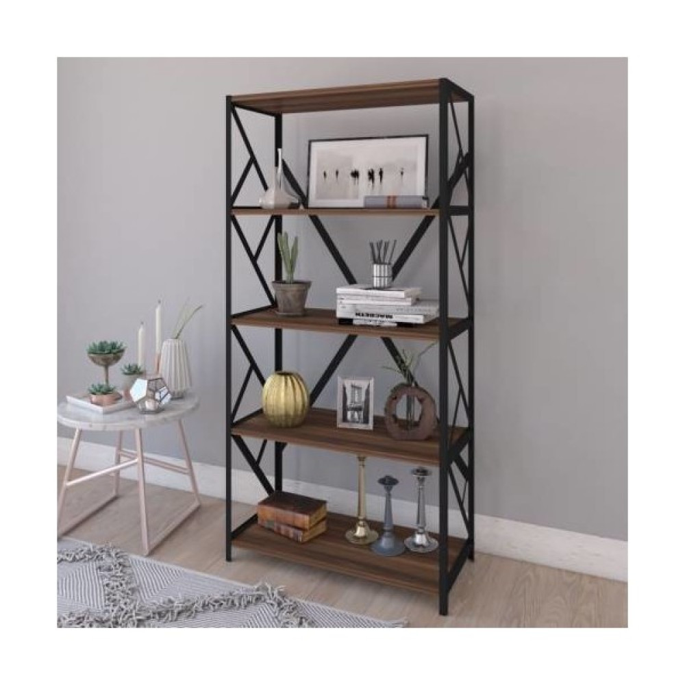 Çalışkan Home 5 Raflı Ceviz Metal Kitaplık Kitaplık Fiyatı