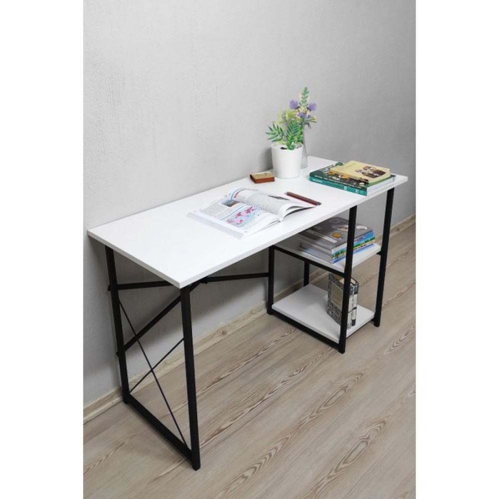 Çalışma Masası 2 Raflı Metal Bilgisayar Laptop Masası Ofis Ders Masası Beyaz - Y: 73 cm D: 50 cm G: 120 cm Çalışma Masası Fiyatı