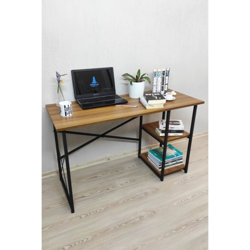 Çalışma Masası 2 Raflı Metal Bilgisayar Laptop Masası Ofis Ders Masası Ceviz - Y: 73 cm D: 50 cm G: 120 cm Çalışma Masası Fiyatı