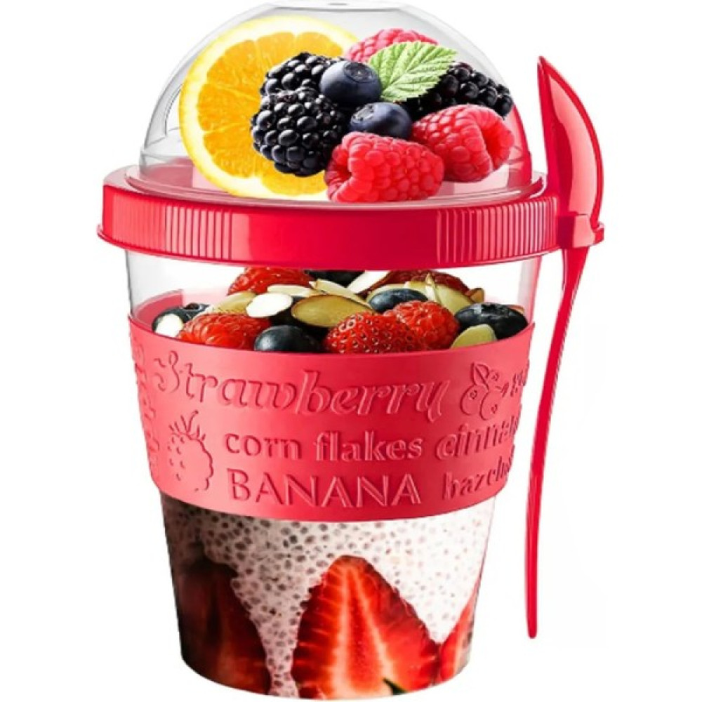 Calke Kaşıklı Atıştırmalık Yemek Yoğurt Müsli Granola Diyet Kabı - Yemek saklama kabı - Kırmızı Saklama Kapları Fiyatı