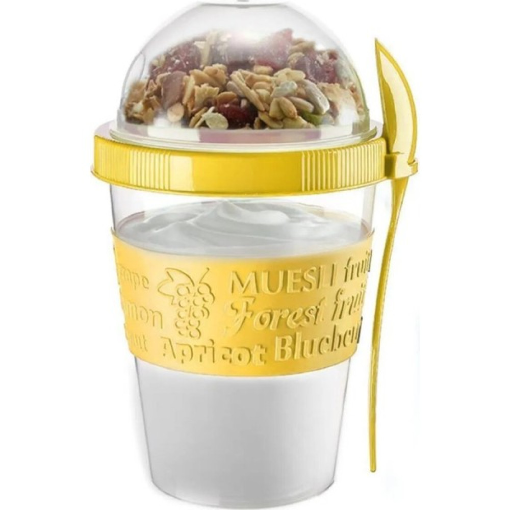 Calke Kaşıklı Atıştırmalık Yemek Yoğurt Müsli Granola Diyet Kabı - Yemek saklama kabı - Sarı Saklama Kapları Fiyatı
