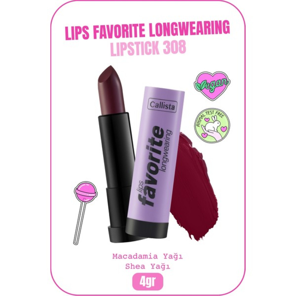 Callista Lips Favorite Longwearing Lipstick Kalıcı Ruj 308 Vampy Like - Bordo Rujlar & Dudak Parlatıcıları Fiyatı