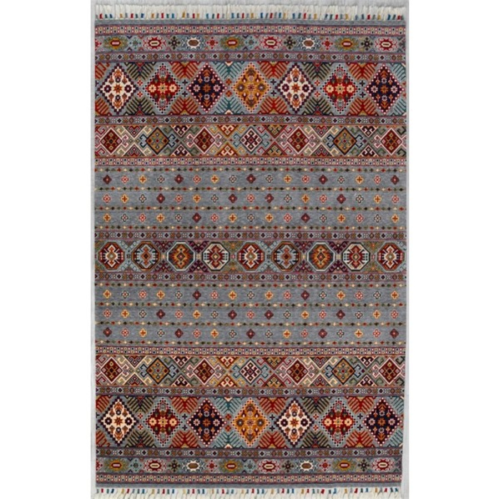 Çam Halı Sultani 806 Gri Yün ve Bambu ile Özel Tezgahlarda Üretilen Otantik Desenli El Emeği Modern Uşak Halısı - 170 x 240 cm Salon Halısı Fiyatı