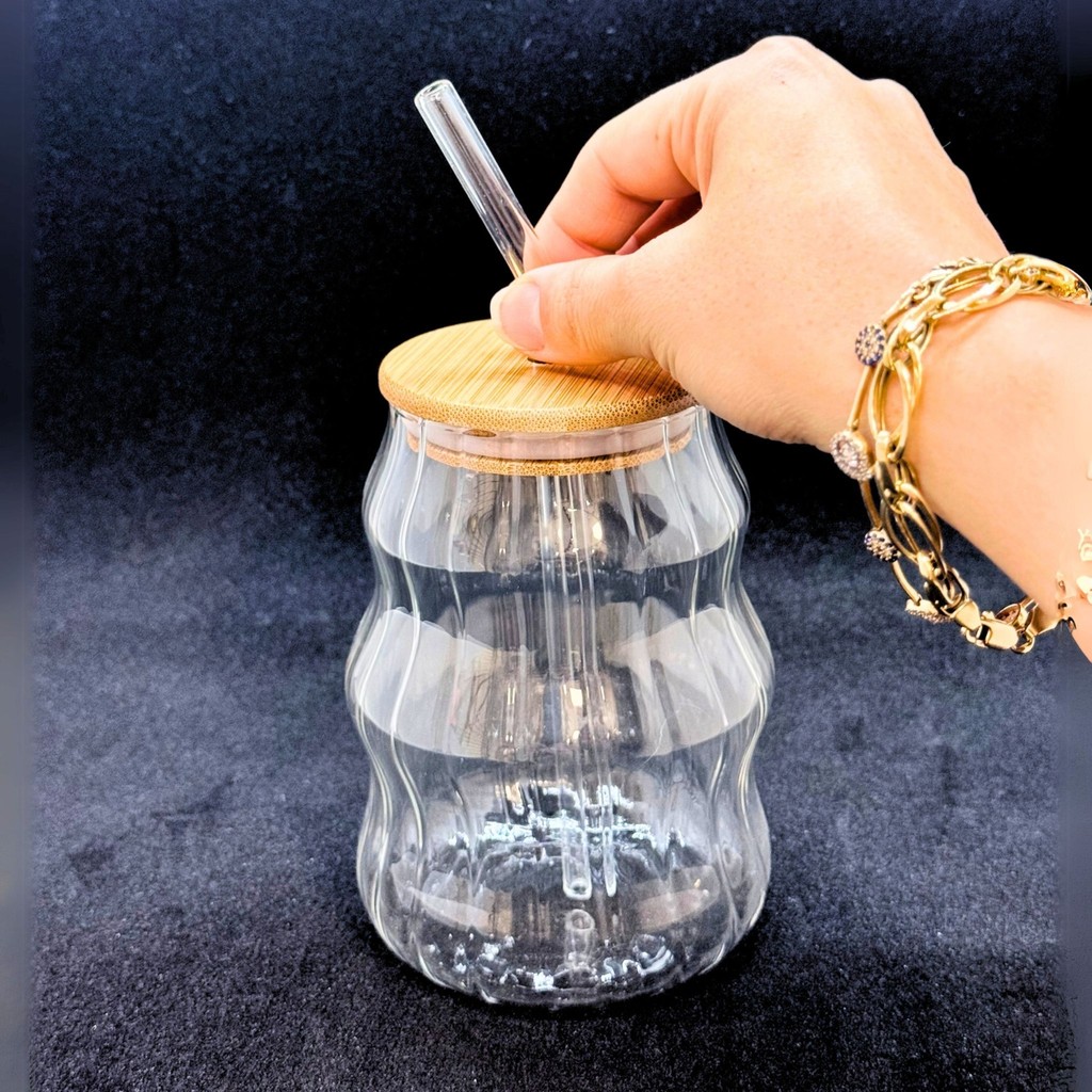 Cam Pipetli Bambu Kapaklı Kupa - Şeffaf - 450 ml Fincan / Bardak / Kahve Takımı Fiyatı