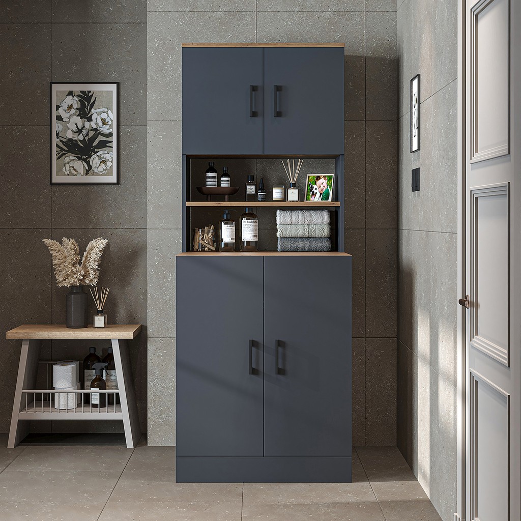 Çamaşır-Kurutma Makinesi Dolabı Kapaklı Banyo Dolabı - Antrasit - Atlantik Çam Banyo Dolabı / Mobilyası Fiyatı