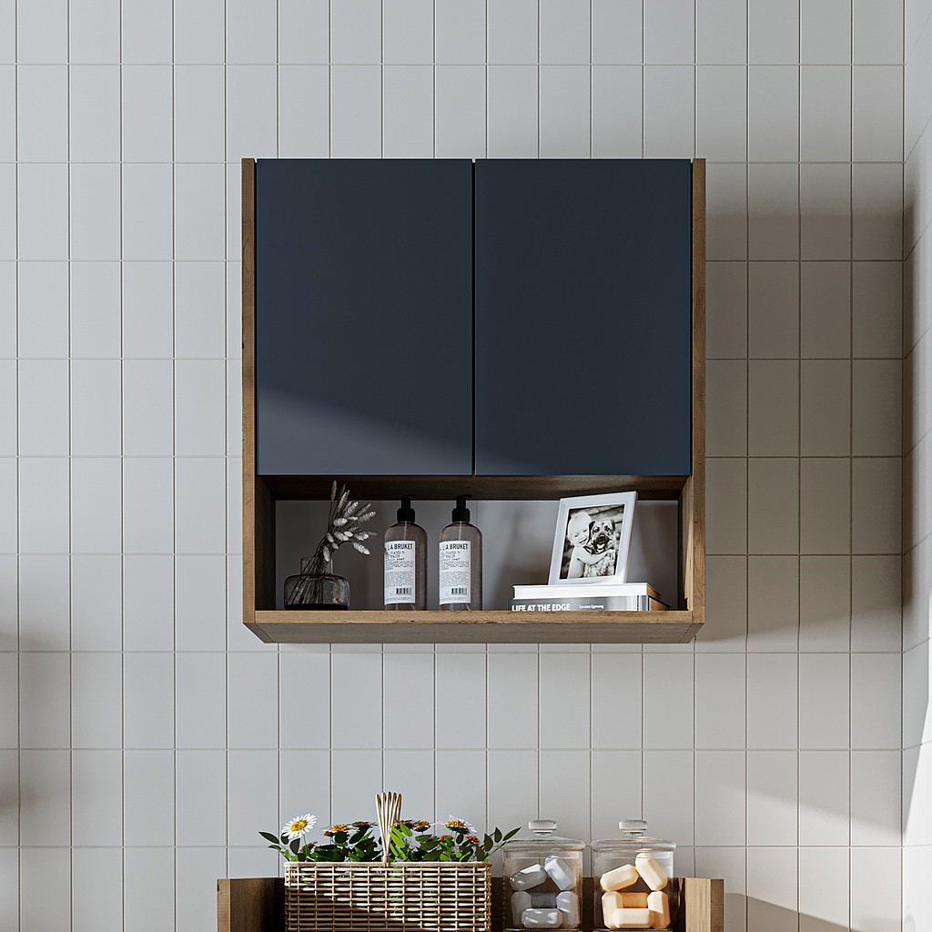 Çamaşır-Kurutma Makinesi Dolabı Kapaklı Üst Dolabı Banyo Dolabı 65 cm - Antrasit - Atlantik Çam Banyo Dolabı / Mobilyası Fiyatı