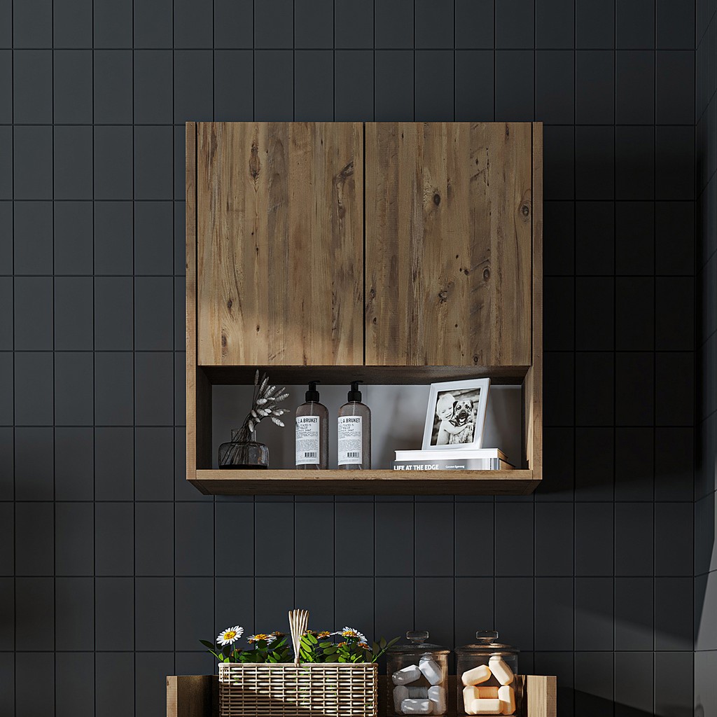 Çamaşır-Kurutma Makinesi Dolabı Kapaklı Üst Dolabı Banyo Dolabı 65 cm - Atlantik Çam Banyo Dolabı / Mobilyası Fiyatı