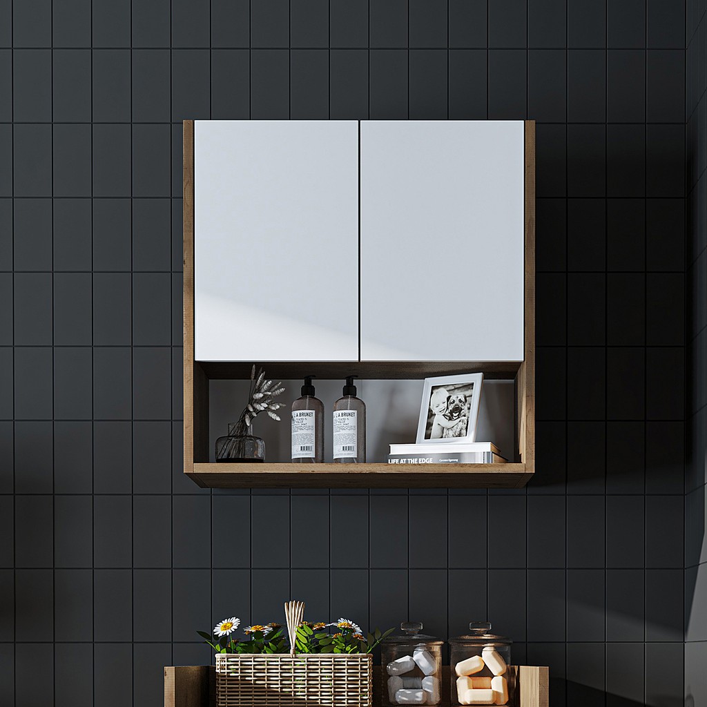 Çamaşır-Kurutma Makinesi Dolabı Kapaklı Üst Dolabı Banyo Dolabı 65 cm - Atlantik Çam - Beyaz Banyo Dolabı / Mobilyası Fiyatı