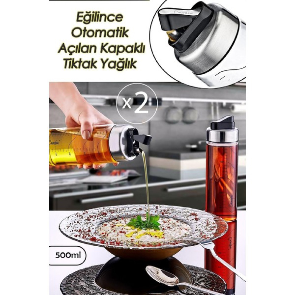 Cambu 2 Adet Damlatmaz Tiktak Kapaklı Cam Yağlık 500 ml Yağdanlık Otomatik Açılan Kapaklı Yağlık Fm Mutfak Gereçleri Fiyatı