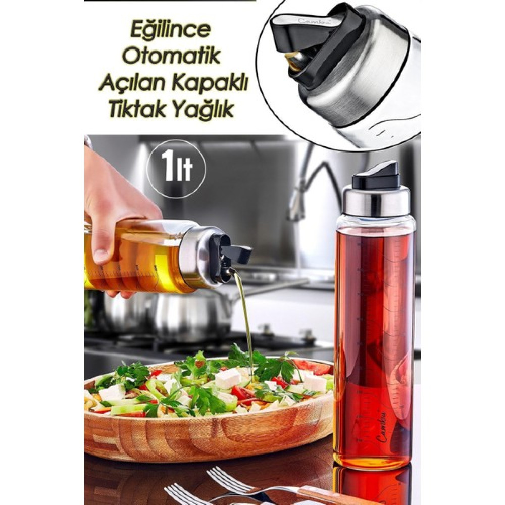 Cambu Damlatmaz Tiktak Kapaklı Cam Yağlık 1000 ml ( Otomatik Açılan Kapaklı Yağlık) Tik Tak Damlatm Mutfak Gereçleri Fiyatı