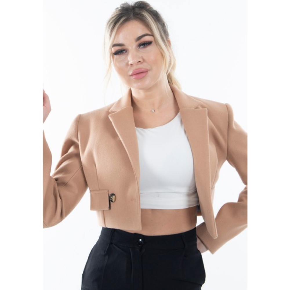 Camel Kruvaze Yaka Kaşe Crop Astarlı Blazer Ceket 0105125.09 Bayan Ceket Fiyatı
