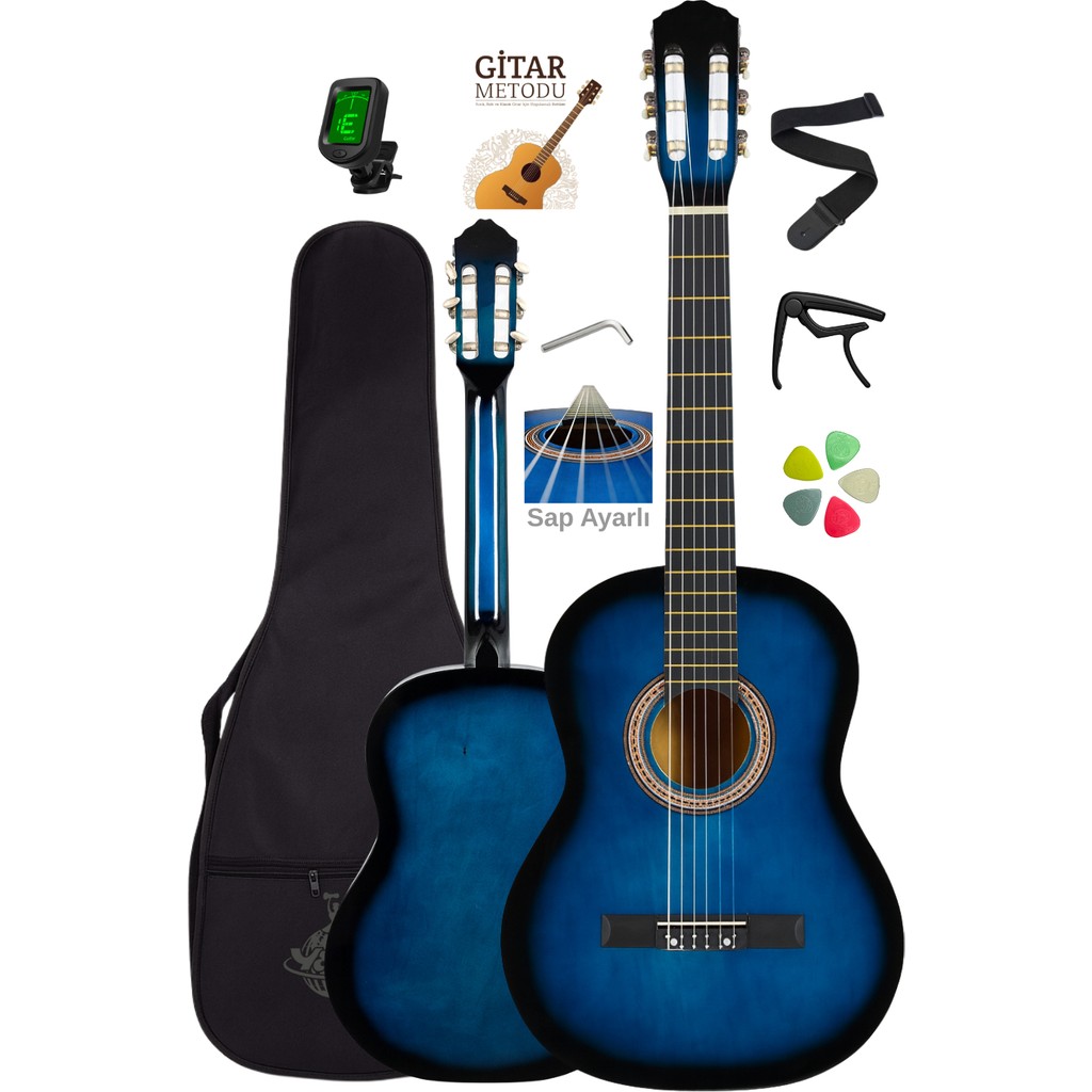 Campbell CE-55BL 4/4 Tam Boy Klasik Gitar Mavi | Sap Ayarlı | Full Aksesuar Setli Klasik Gitarlar Fiyatı