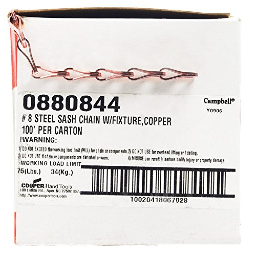 Campbell Chain No. 8 in. Twist Link Carbon Steel Sash Chain 3/64 in. Dia. x 100 ft. L - Total Qty: 1; Each Pack Qty: 1
