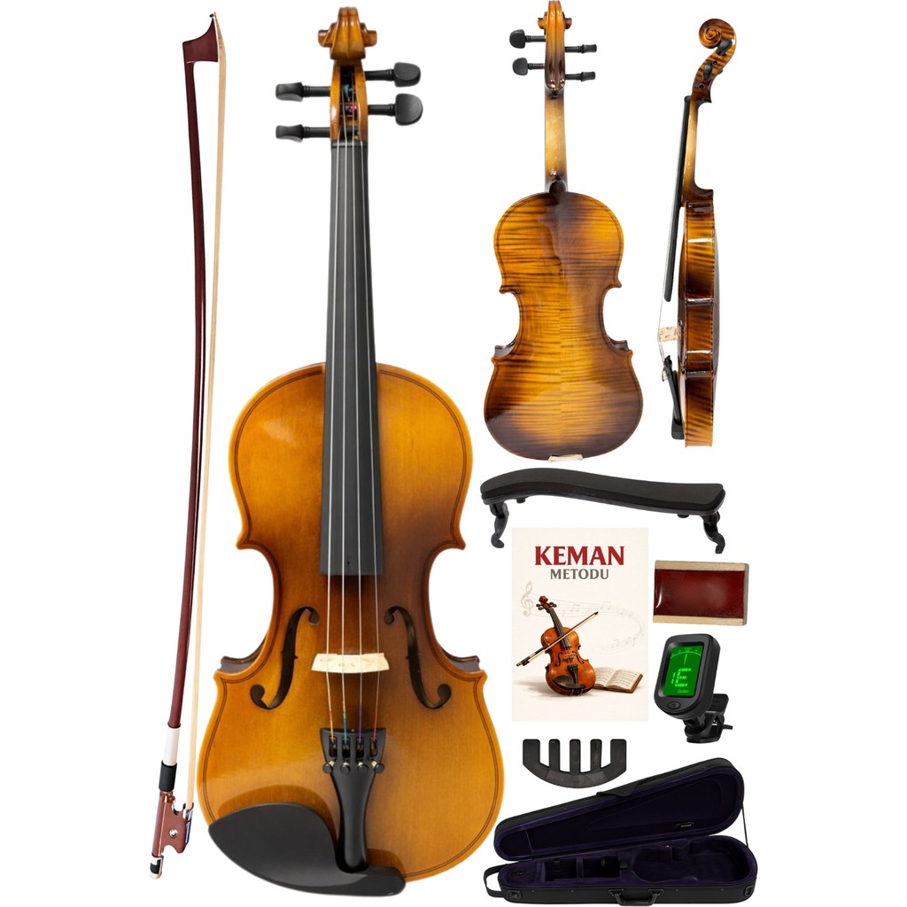 Campbell CV-400 Keman Parlak 4/4 Yetişkin Boy Keman - Hareli, Full Set - 20x15x60 - Açık Kahve Diğer Fiyatı
