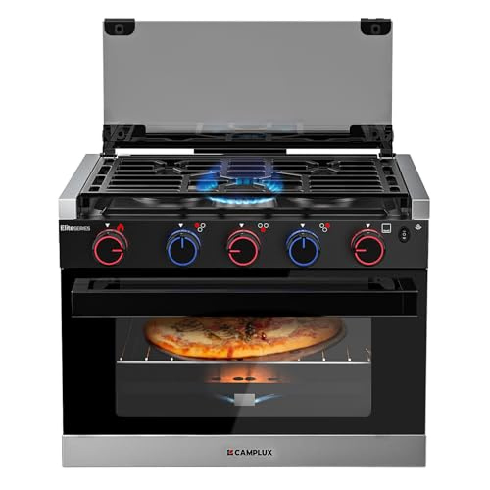 CAMPLUX RV Propane Oven Stove Combo 17 Inches, 1.27 Cu.ft. Gas Oven Stove with 3 Burners, Total Output 28,100 BTU/Hr, Gas Ranges for RV, Apartment or Mini Kitchen, Black, EliteSERIES