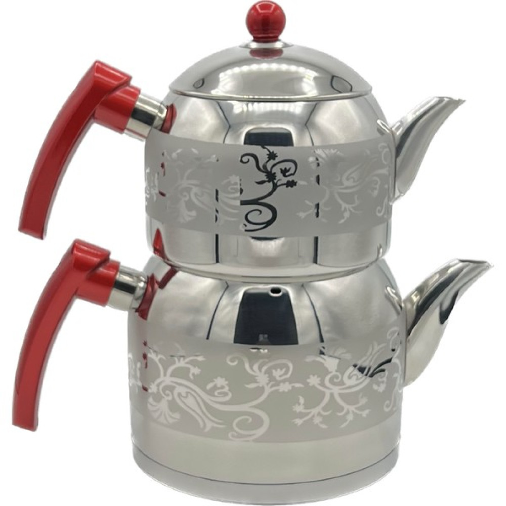 Can Çelik Saten Desenli Firuze Orta Boy Çaydanlık Takımı ( 4 Parça ) Çay / Çaydanlık Setleri Fiyatı