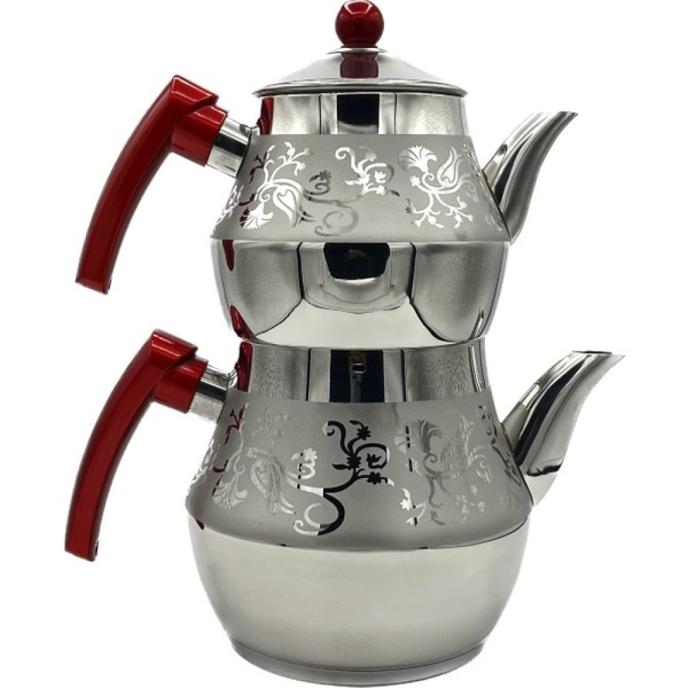 Can Çelik Saten Desenli Yakamaz Orta Boy Çaydanlık Takımı ( 4 Parça ) Çay / Çaydanlık Setleri Fiyatı
