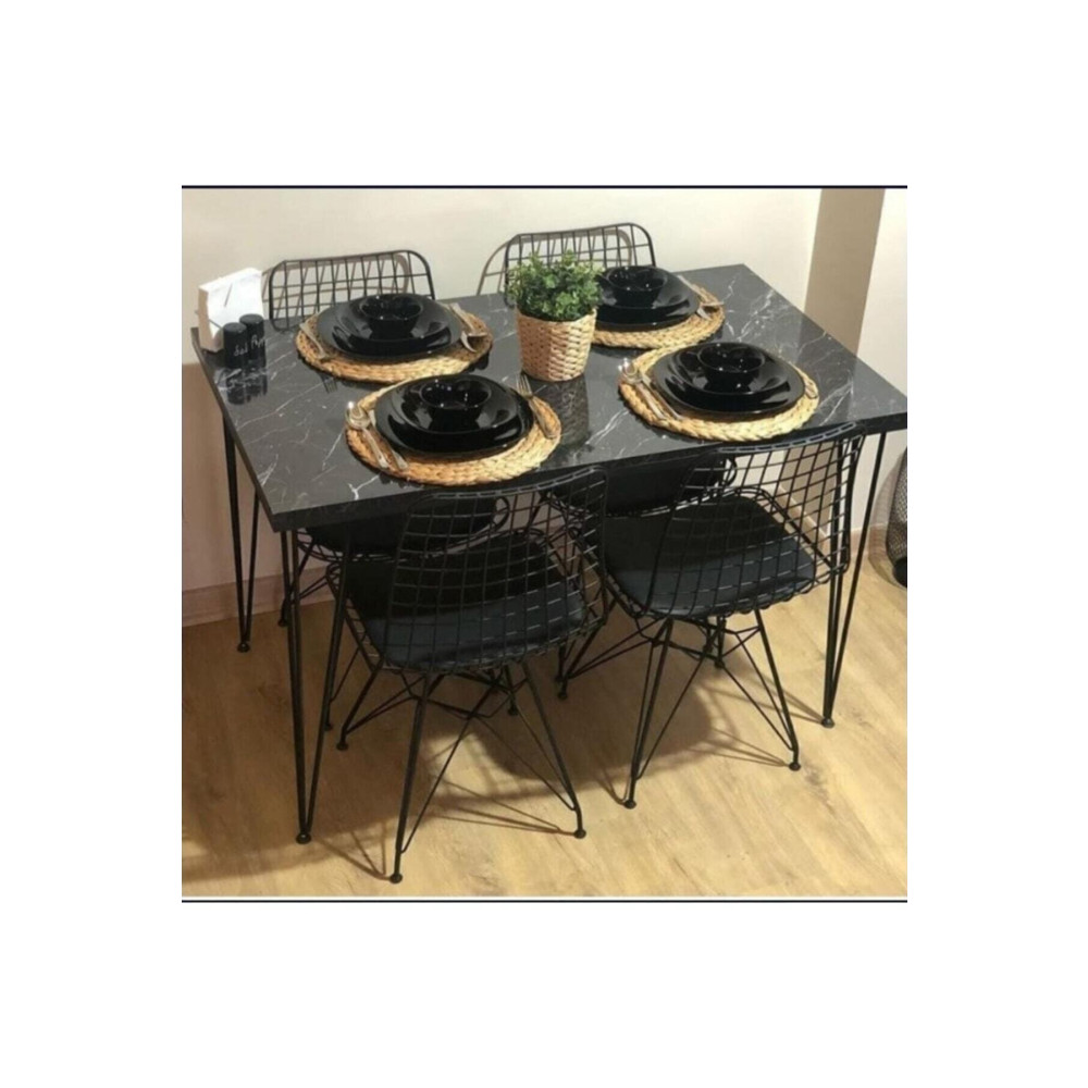CAN CONCEPT Byk Mobilya Mermer Görünümlü Masa Sandalye Takımı 4 Adet Tel Sandalye Masa Takımı 70x110 Yemek & Mutfak Masası Fiyatı