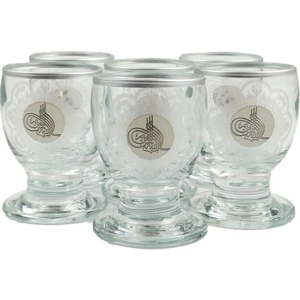 Çanak Sepeti Tuğra Platin Yaldızlı Kahve Yanı Su Zemzem Bardağı Takımı Seti - 6 Adet - Gri - 55 ml Fincan / Bardak / Kahve Takımı Fiyatı