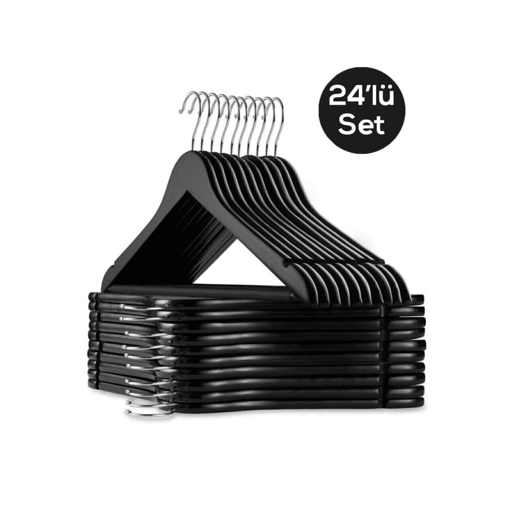 Canbay Store 24 Adet Ahşap Görünümlü Plastik A Kalite 24 Adet Siyah Askı Pantolon Gömlek Askı Ev & Dekorasyon Aksesuarları Fiyatı