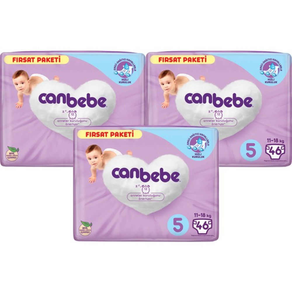 Canbebe 5 Numara Bebek Bezi Junıor 11-18KG Fırsat Paketi 3 Paket - 129'lu - 5 Beden 46 Adet Bebek Bezi Fiyatı