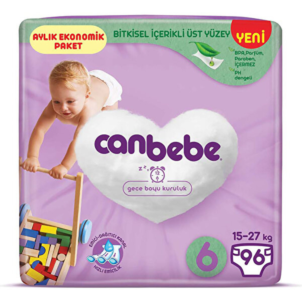 Canbebe Aylık Paket 6 Numara Extralarge 96'lı - 6: 16 kg ve üzeri / XL Bebek Bezi Fiyatı