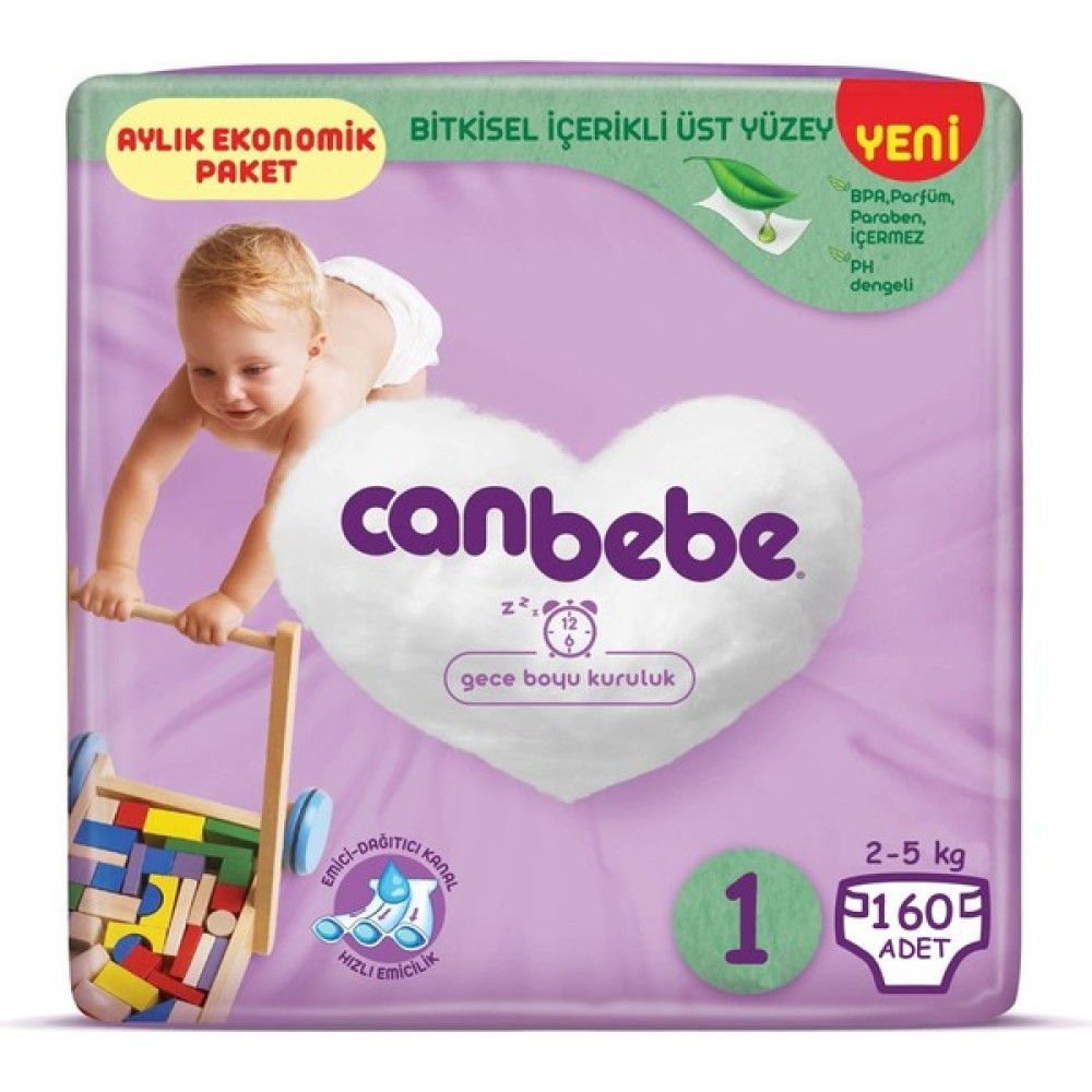 Canbebe Bebek Bezi Aylık Ekonomik Paket 1 Numara 2-5 kg 160 Adet Li Bebek Bezi Fiyatı