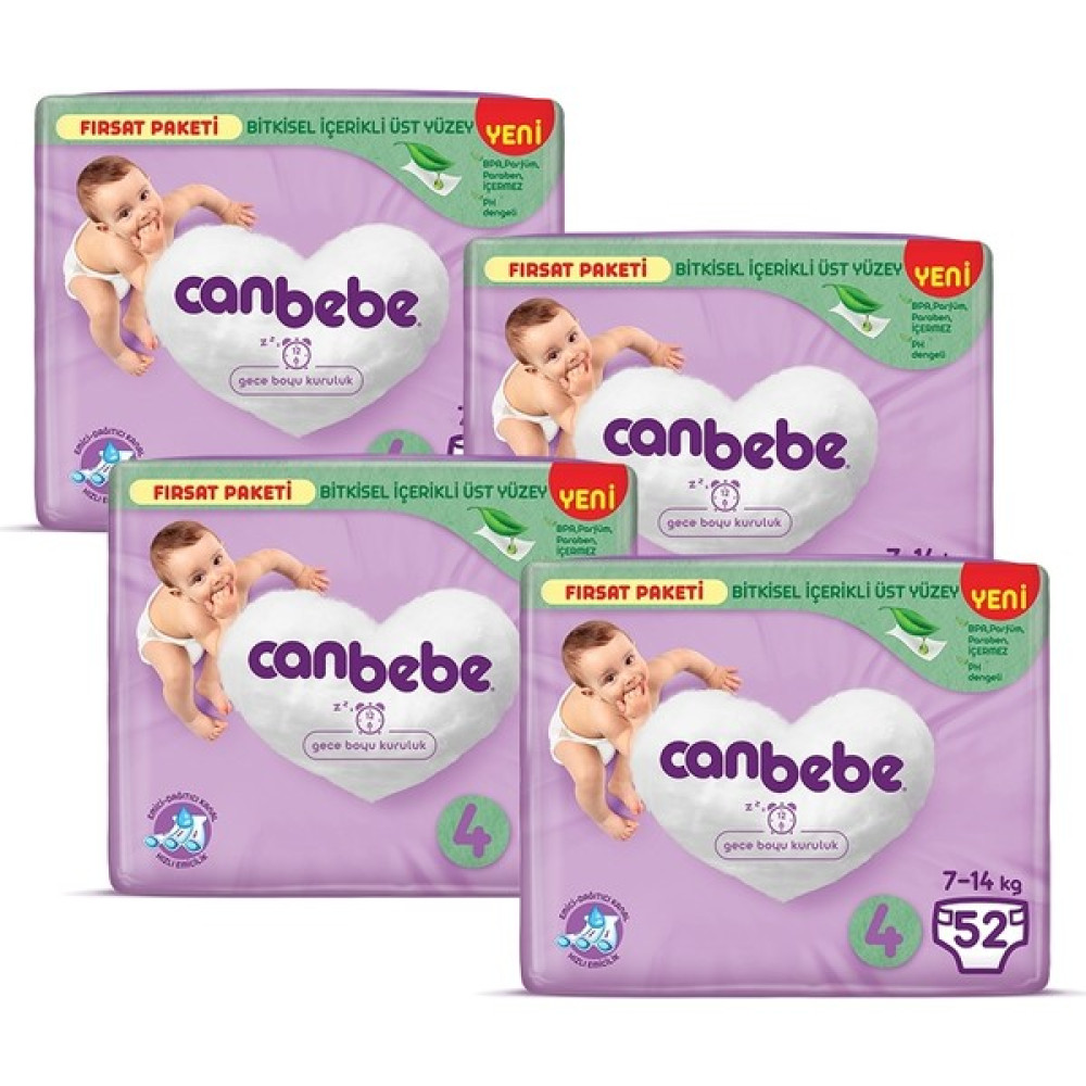 Canbebe Bebek Bezi Fırsat Paketi 4 Beden Maxi (7-14 Kg) 52 Li x 4 Adet Bebek Bezi Fiyatı
