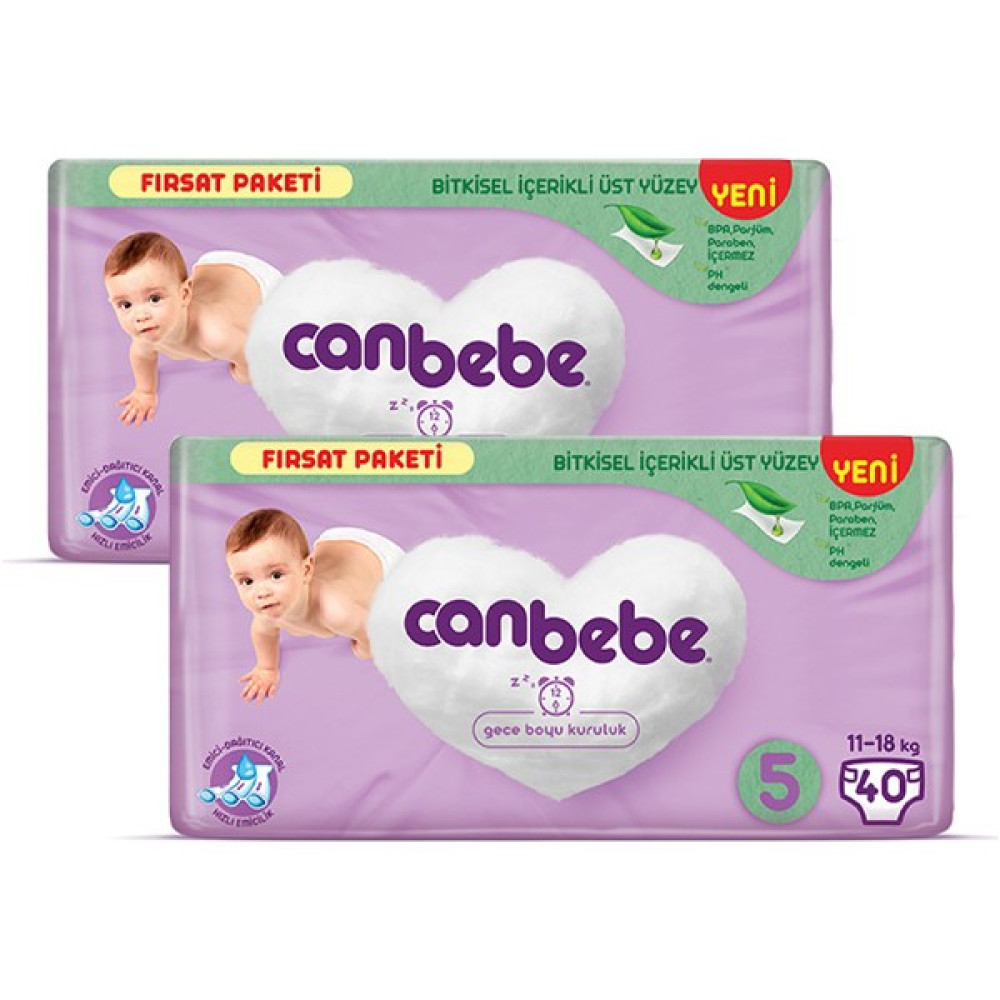 Canbebe Bebek Bezi Fırsat Paketi 5 Beden Junior 40 Lı x 2 Adet Bebek Bezi Fiyatı