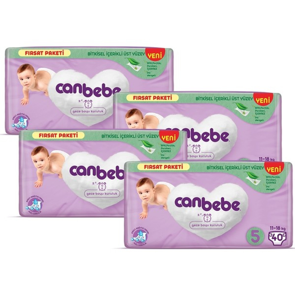 Canbebe Bebek Bezi Fırsat Paketi 5 Beden Junior 40 Lı x 4 Adet Bebek Bezi Fiyatı