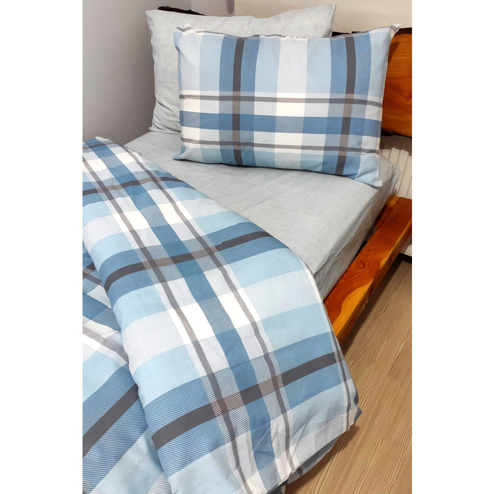 CANDAN ÇEYİZ Ekose Mavi 4 Parça Lastikli Çarşaflı Tek Kişilik (100X200 CM) Nevresim Takımı Nevresim Takımı Fiyatı