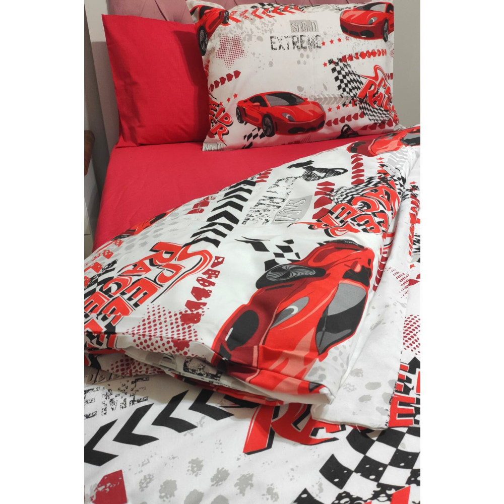 CANDAN ÇEYİZ Erkek Çocuk Kırmızı Arabalı 4 Parça Lastikli Çarşaflı Tek Kişilik (100X200 CM) Nevresim Takımı Nevresim Takımı Fiyatı