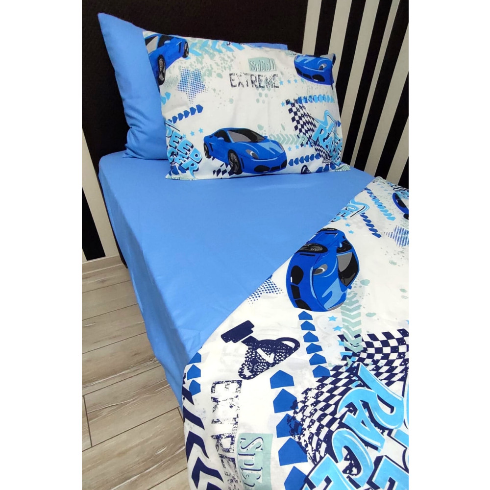 CANDAN ÇEYİZ Erkek Çocuk Mavi Arabalı 4 Parça Lastikli Çarşaflı (100X200CM) Tek Kişilik Nevresim Takımı Nevresim Takımı Fiyatı
