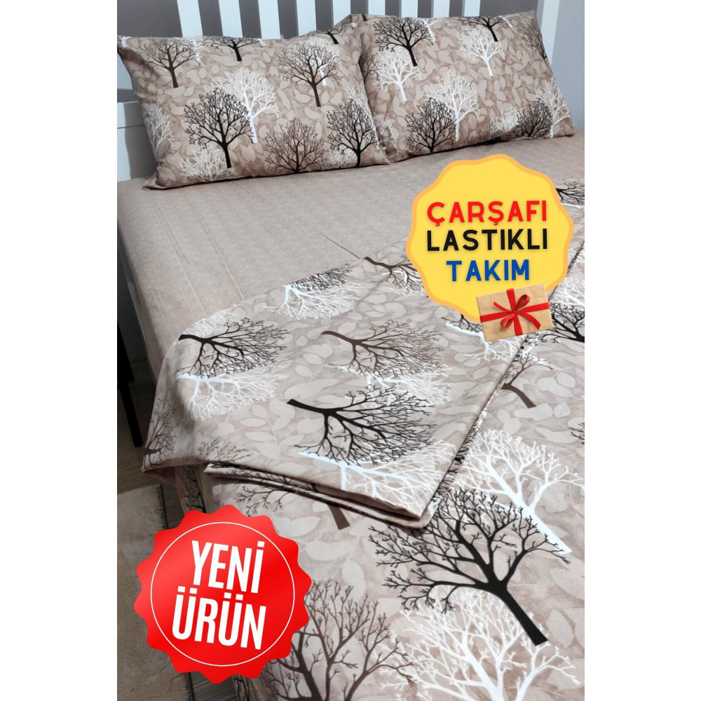 CANDAN ÇEYİZ Wood Ağaç Desenli Lastikli Çarşaflı Çift Kişilik Nevresim Takımı Nevresim Takımı Fiyatı
