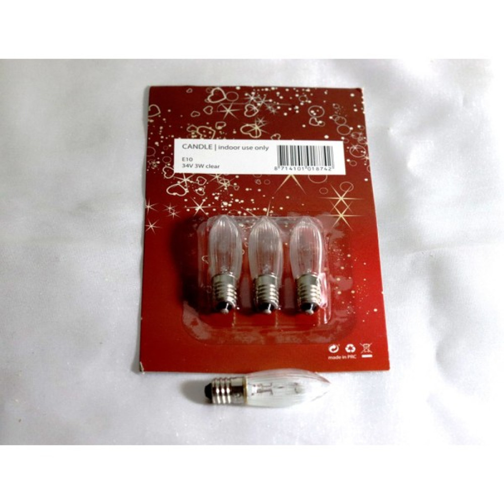 Candle 34V 3W Şeffaf E10 Süs Ampulü. 1 Pkt.= 3 Ad. Fiyatıdır - Günışığı Tasarruflu Ampul Fiyatı
