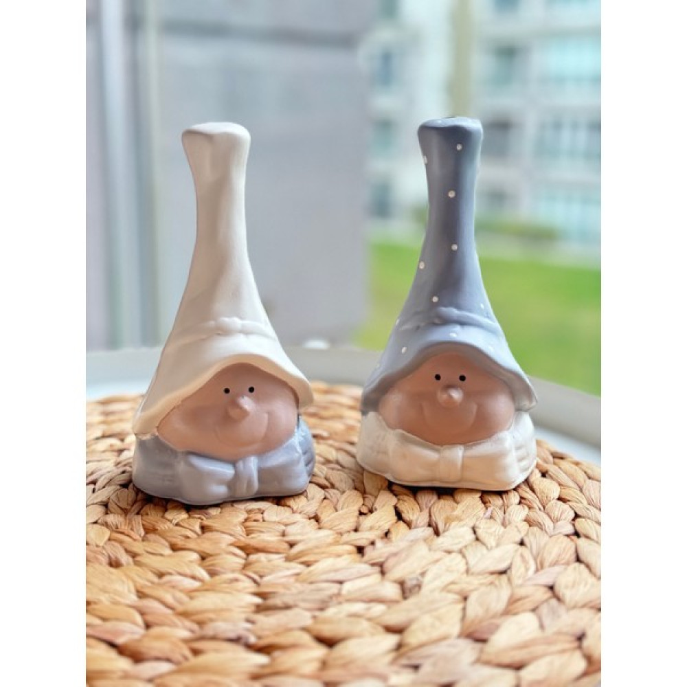Candle Bee Design 2'li Gri Krem Şapkalı Adam Çocuk Odası Dekoratif Biblo - Renkli Biblo Fiyatı