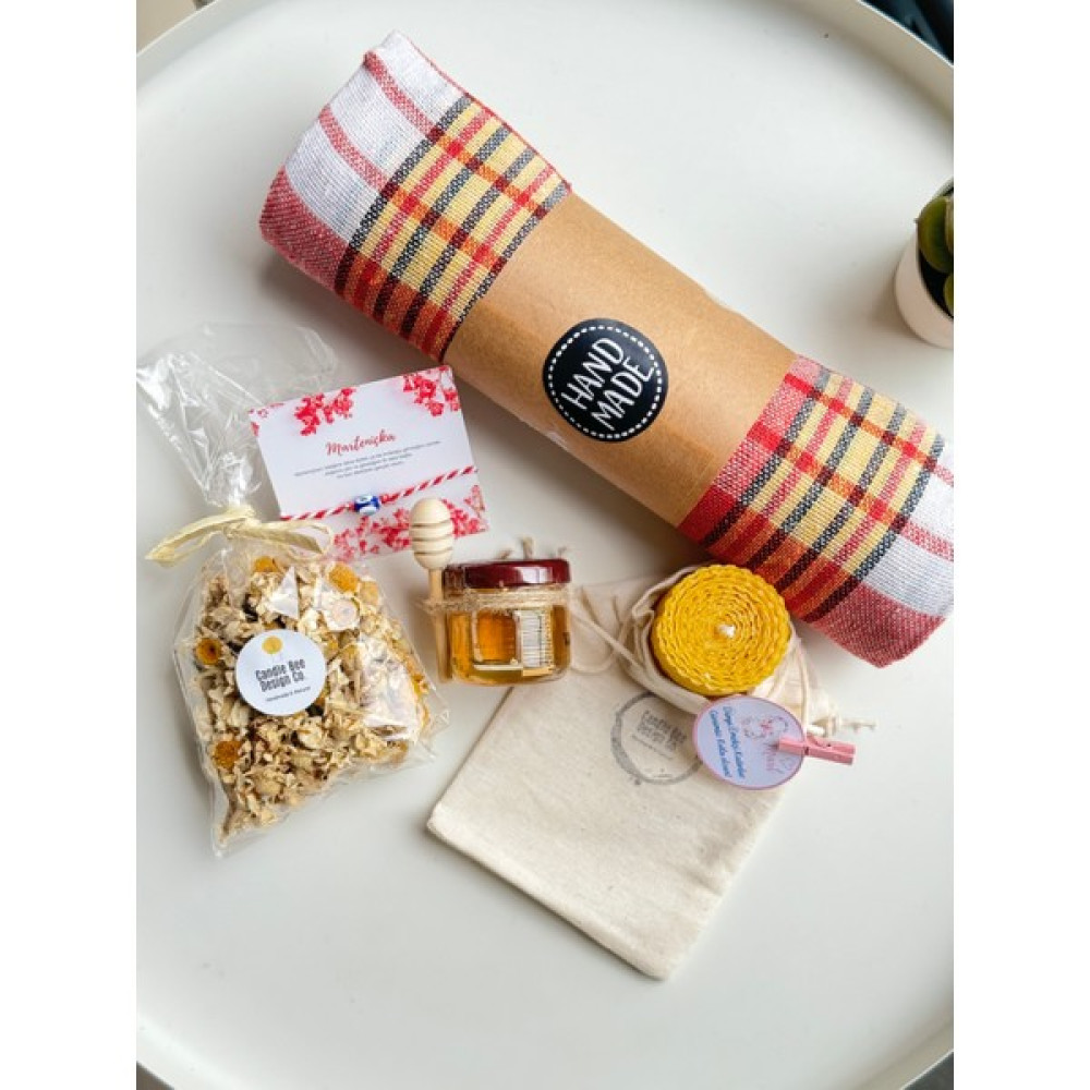 Candle Bee Design Kadınlar Günü Özel Organik Bal Mumu Bal ve Peştamal Seti - Sarı Hediyelik Eşya Fiyatı